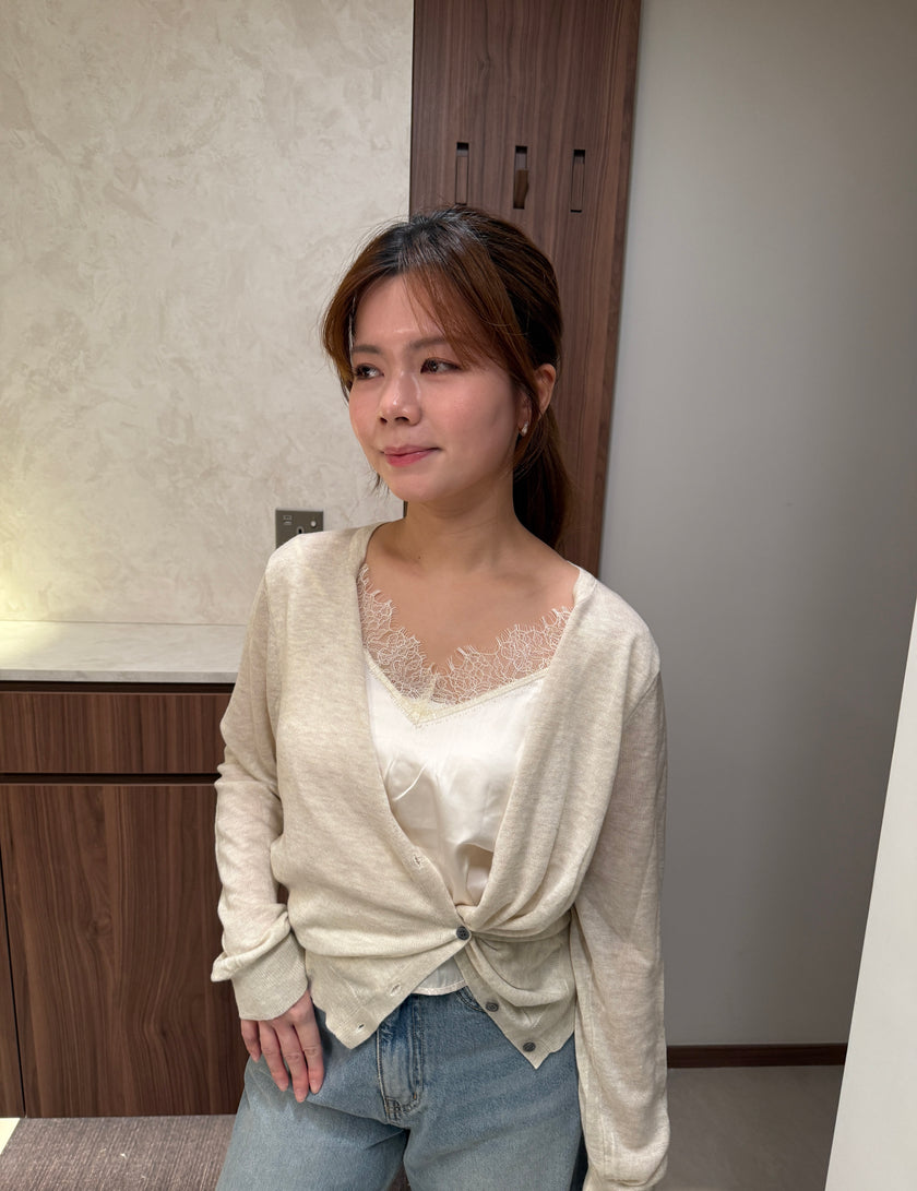 溫柔系Lace緞面拼針織上衣