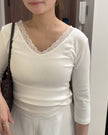 lace邊七分袖top