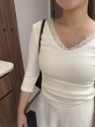lace邊七分袖top