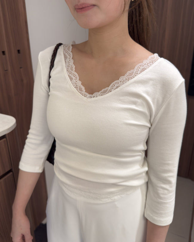 lace邊七分袖top